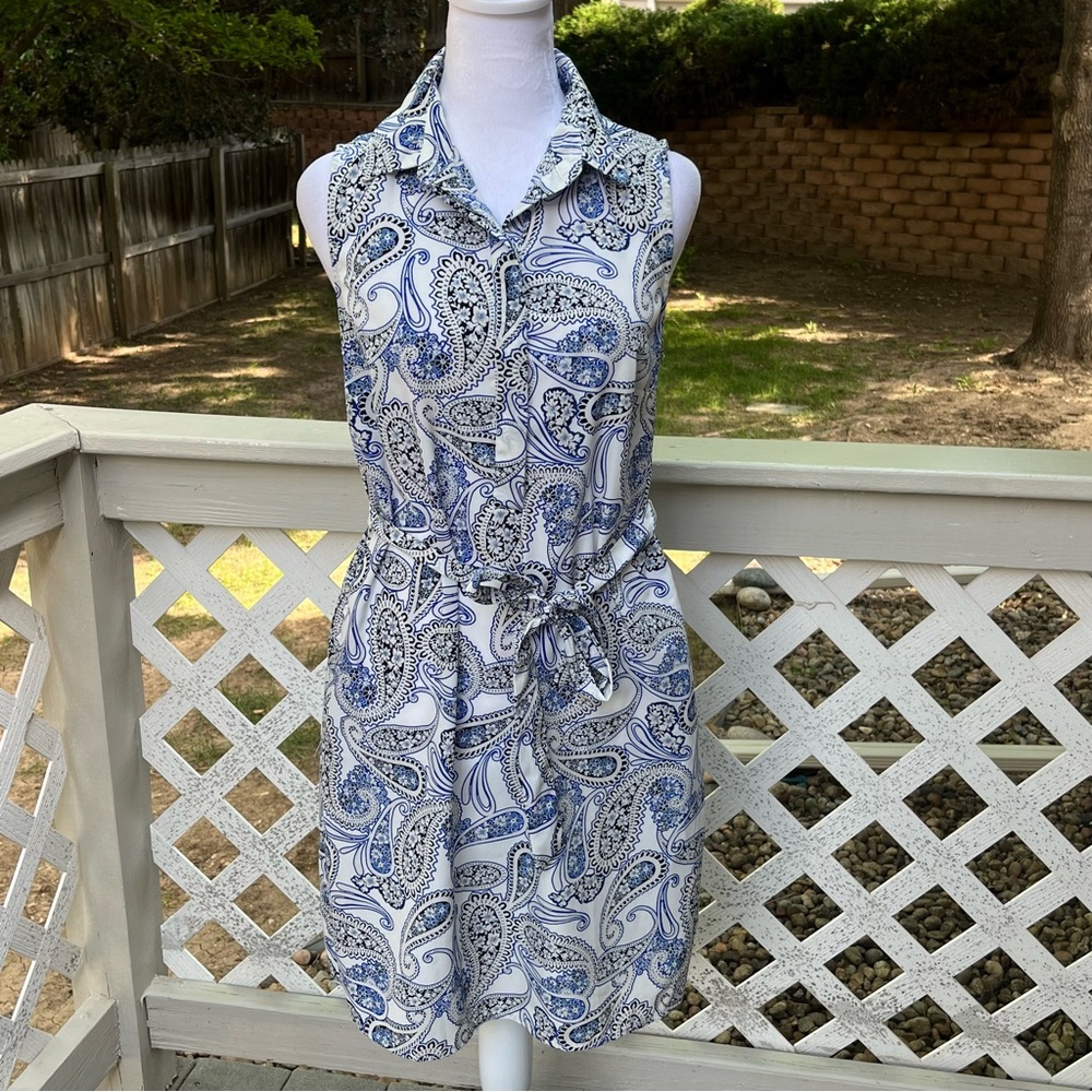 Banana Republic Blue White Paisley Sheath Dress Sleeveless Sz 6 Summer Resort - Picture 2 of 13